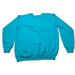 Vintage Hanes Sweatshirt Raglan Size XL Aqua Blue 80s/90s Blank Made In USA